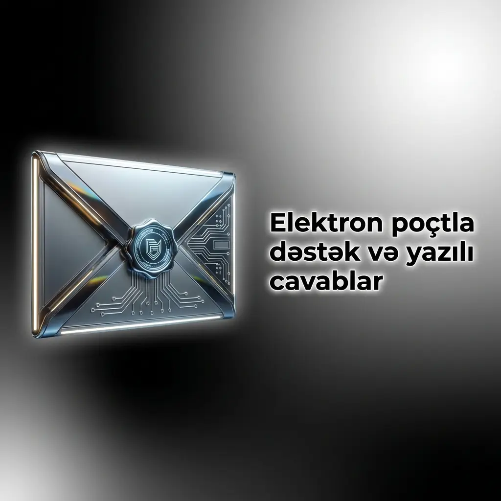 Elektron poçt dəstəyi üçün hesab ID-si, sənəd yoxlaması və yazılı cavab prosesini göstərən təsvir