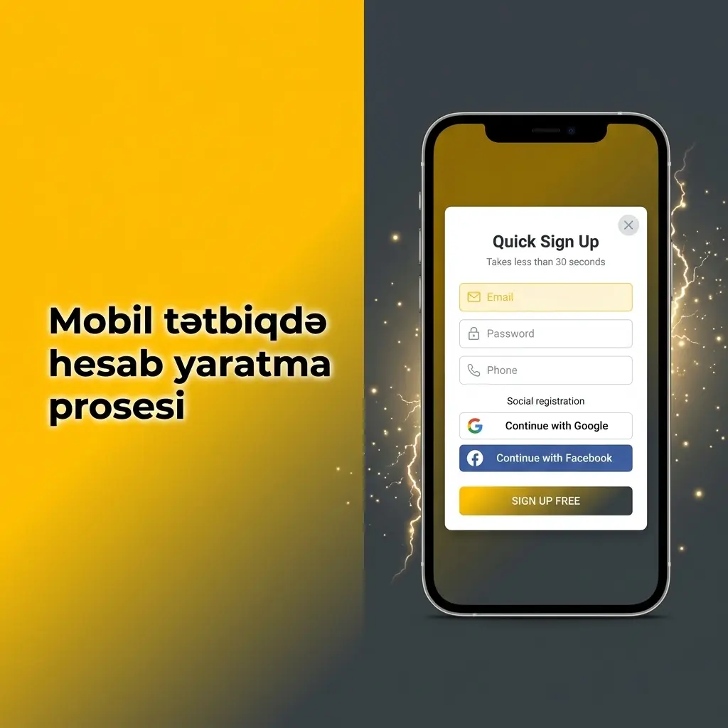 Mobil tətbiqdə hesab yaratmaq üçün qeydiyyat forması, SMS kodu təsdiqi və profilə giriş addımları