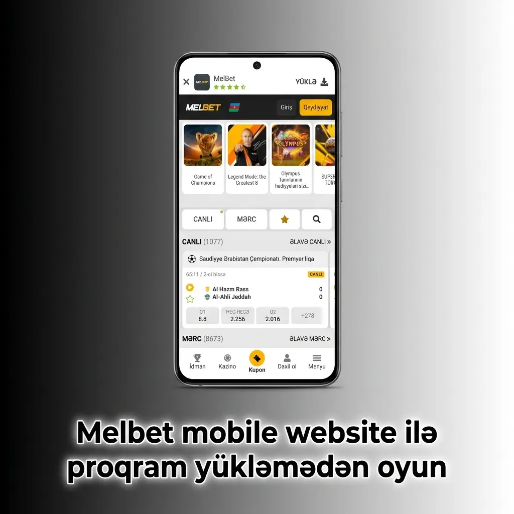 Melbet mobil saytı: proqram yükləmədən smartfonda qeydiyyat, depozit, canlı mərc və kazino oyunları