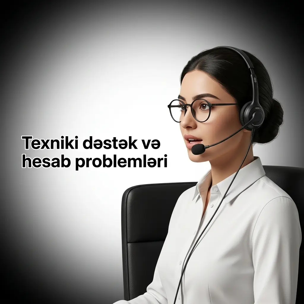 Texniki dəstək və hesab problemləri üçün canlı çat, e-poçt və xəta bildirişləri ekranı