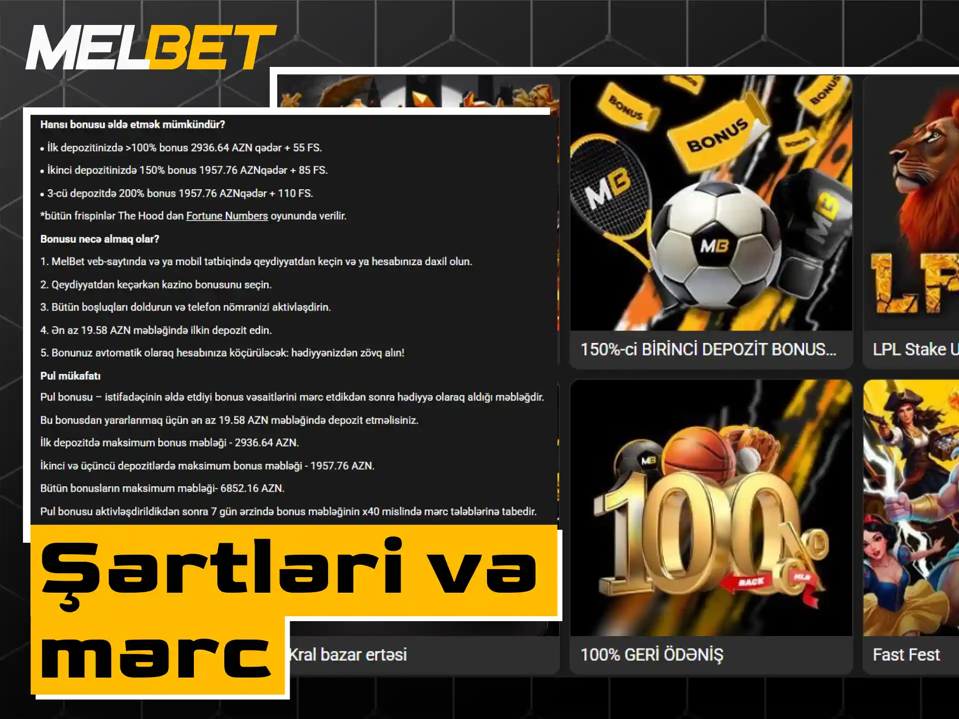 Melbet bonuslarının çıxarılması, veyjer tələbləri və istifadə şərtləri.