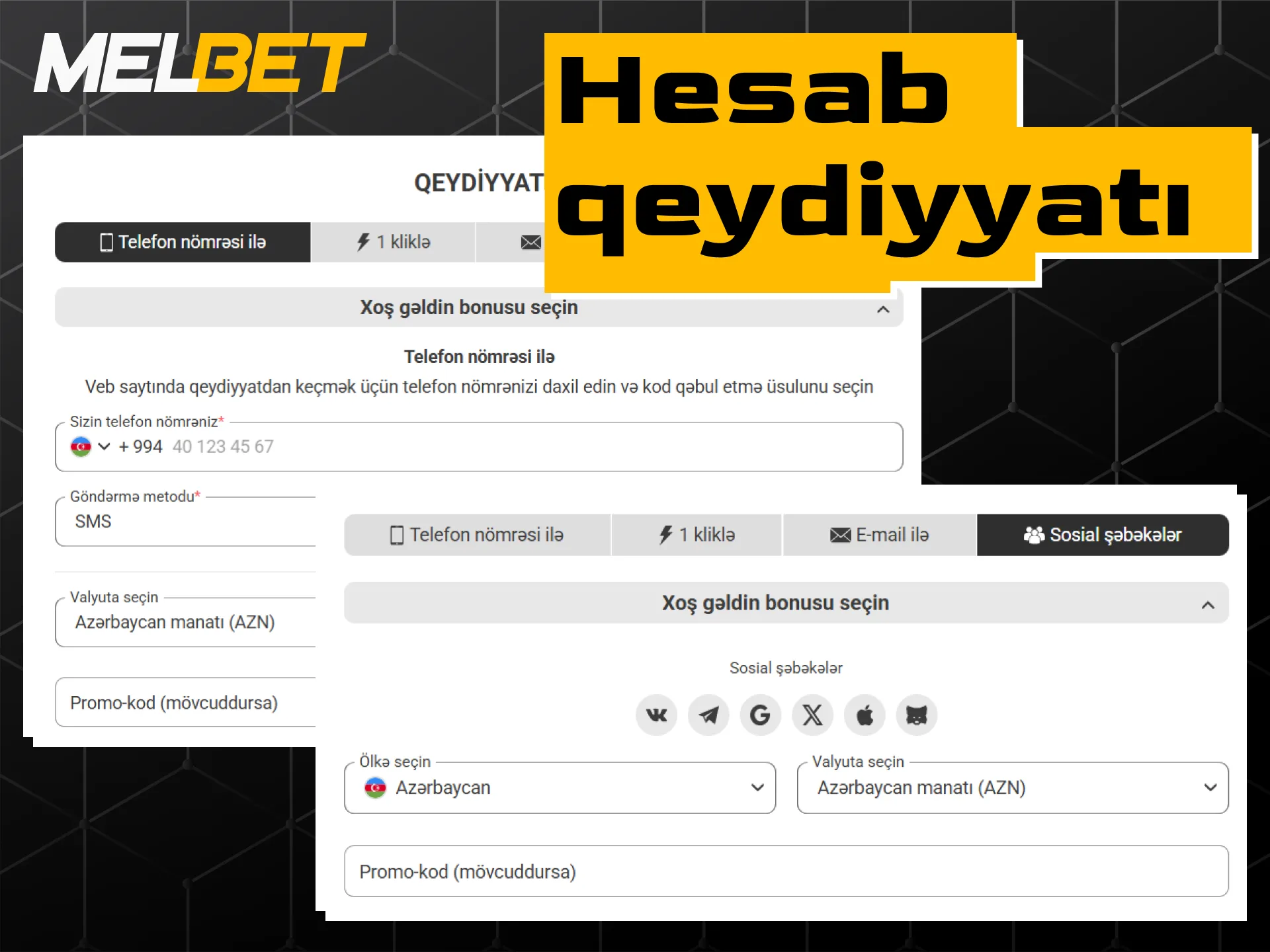 Melbet saytında yeni şəxsi hesab yaratmaq və qeydiyyatdan keçmək addımları.