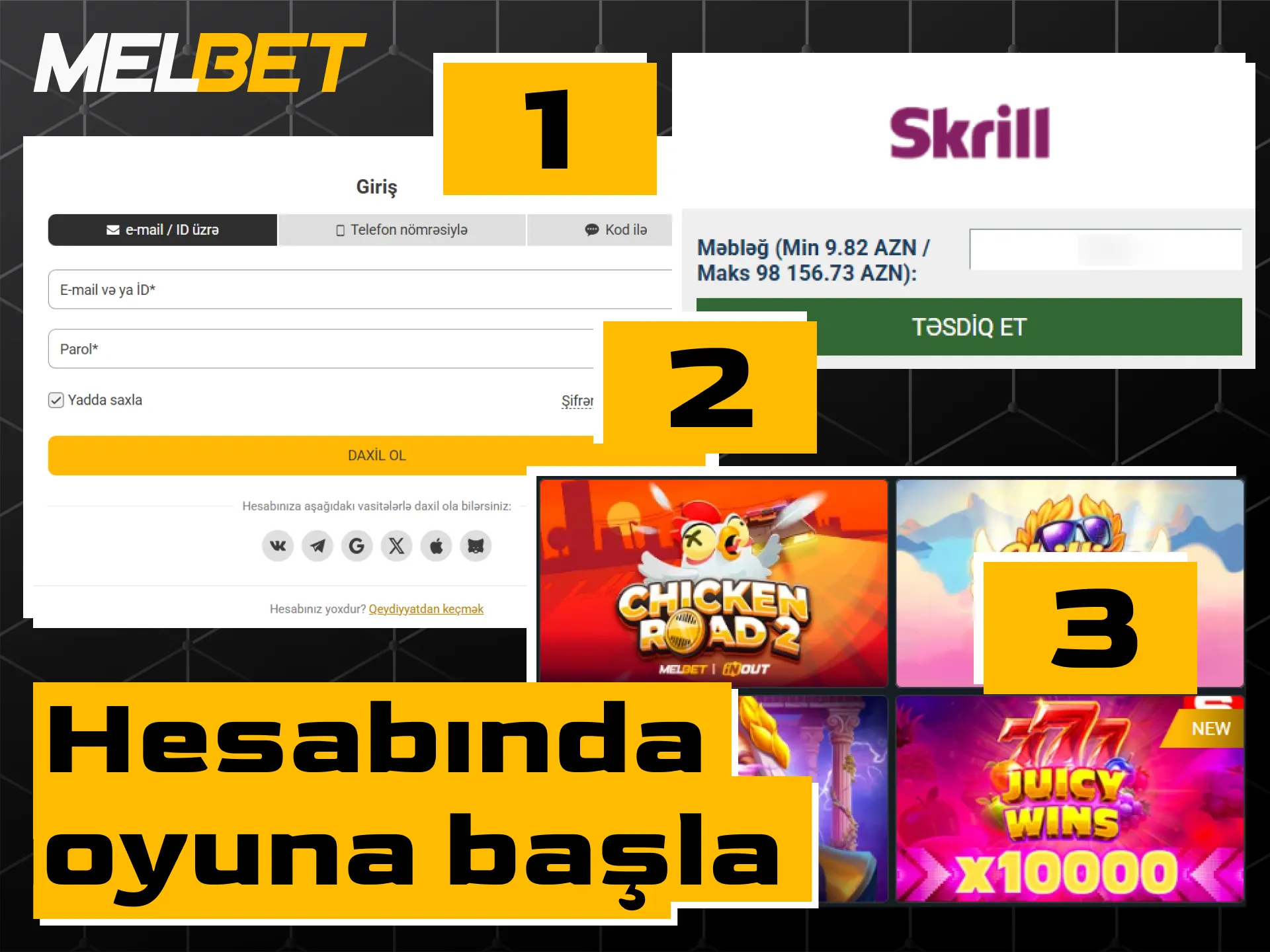 Melbet kazino hesabında real pulla oynamağa başlamaq qaydası.
