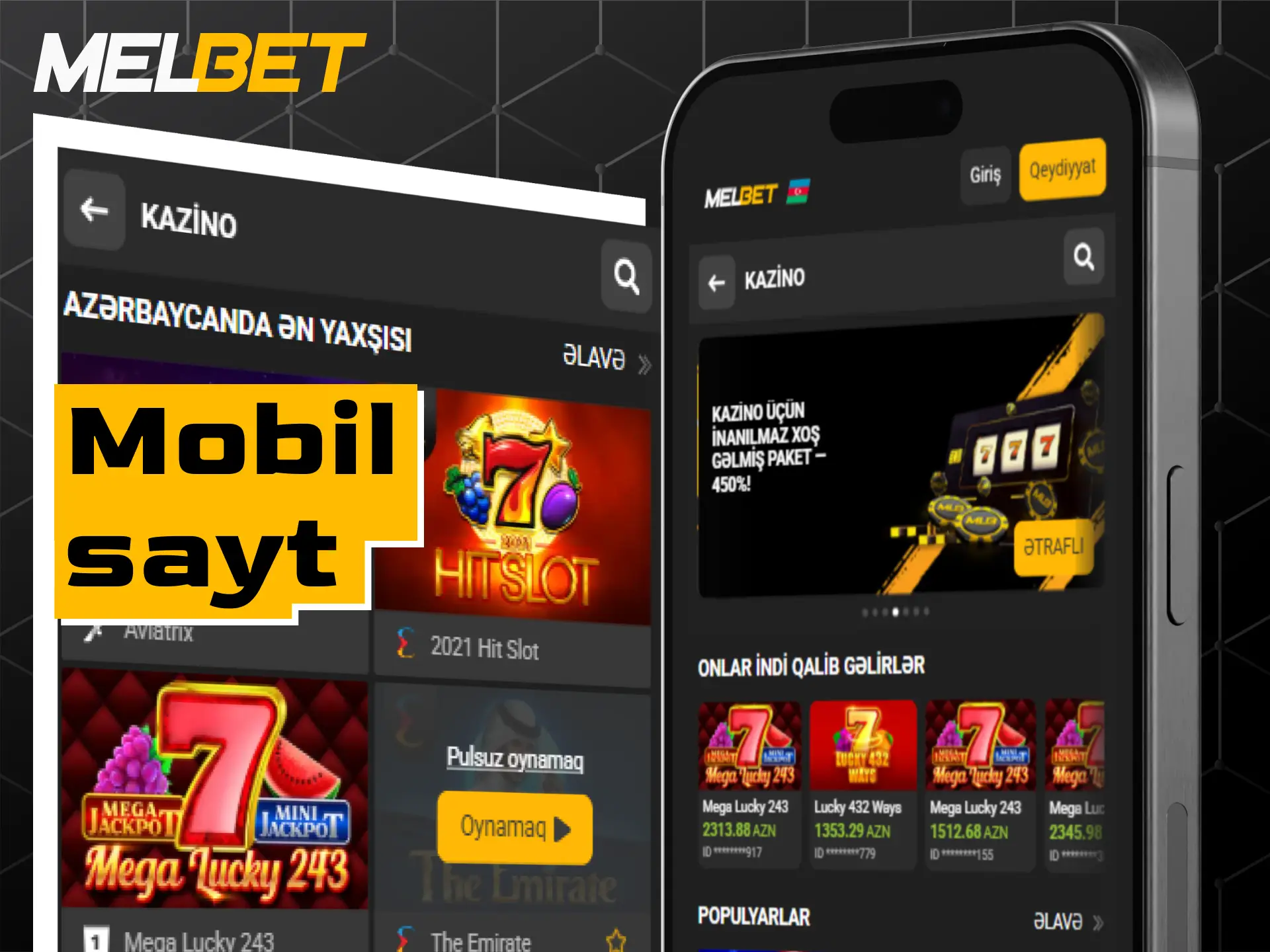 Smartfon və planşetlər üçün uyğunlaşdırılmış Melbet mobil veb versiyası.