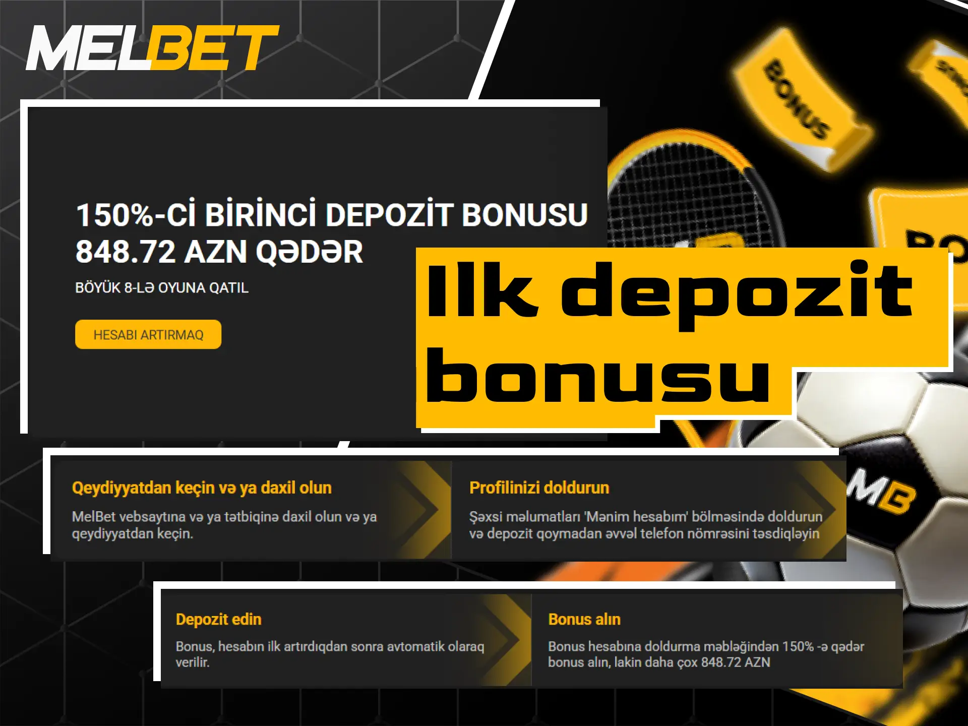 Melbet platformasında ilk depozit bonusu və kazino xoş gəldin paketi şərtləri.
