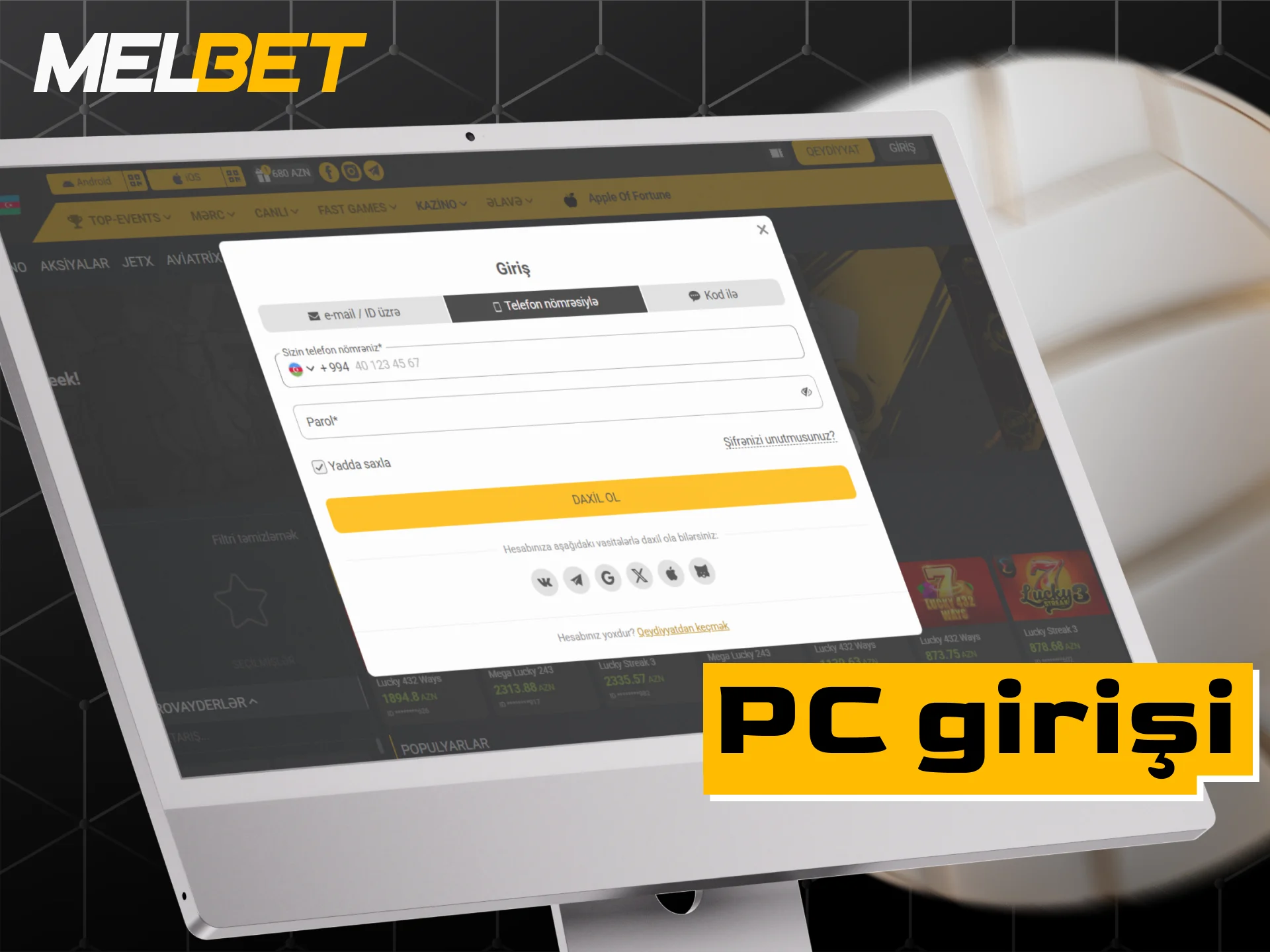 Windows və macOS kompyuterləri üçün Melbet proqram təminatı və PC girişi.