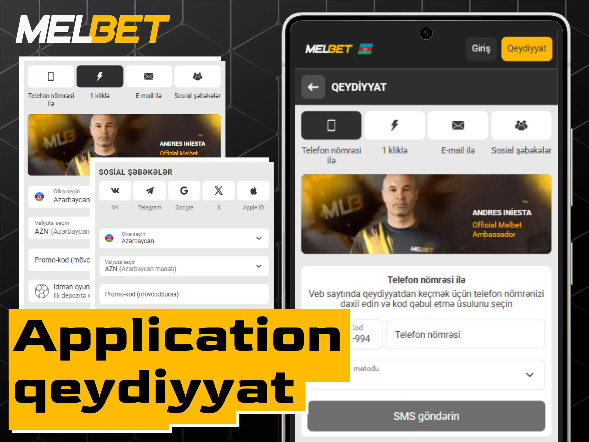 Melbet mobil tətbiqi vasitəsilə yeni hesabın qeydiyyatdan keçirilməsi.