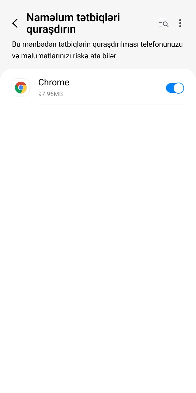 Android smartfonunuzun parametrlərində naməlum mənbələrdən tətbiq quraşdırmağa icazə vermək.